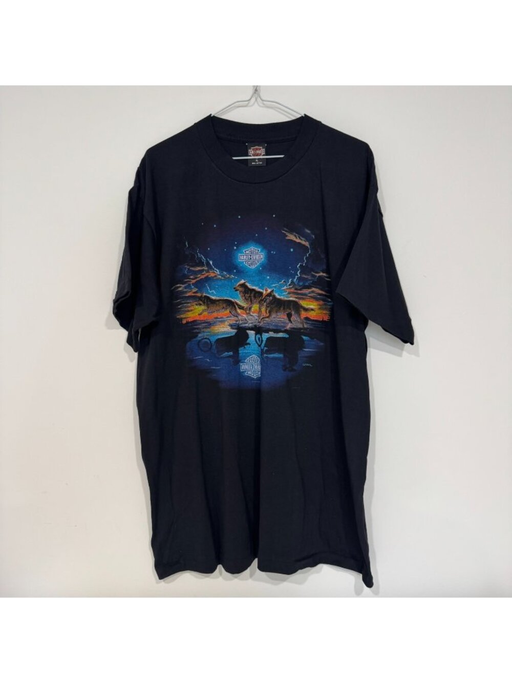 Vintage 1990s Harley Davidson Moonlight Wolf Shirt Savannah Georgia XL 1995 UHL